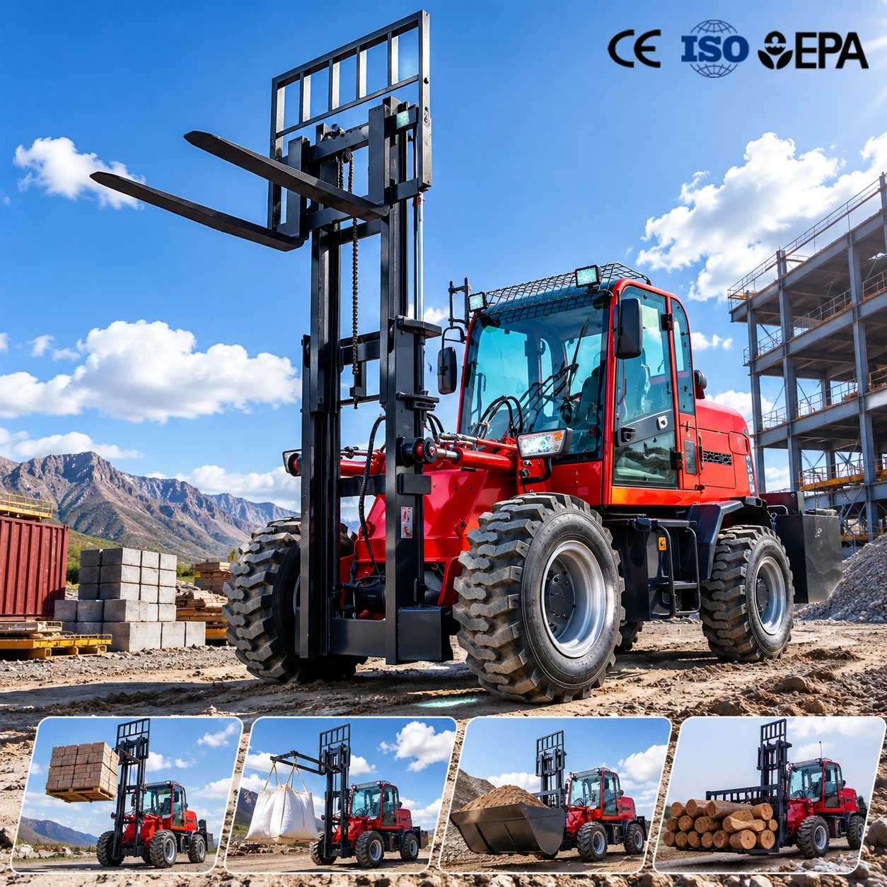 3.5 Ton Rough Terrain Forklift Diesel Off Road Forklift 4WD All Terrain Forklift Optional Attachment 4x4 Heavy Duty Forklifts