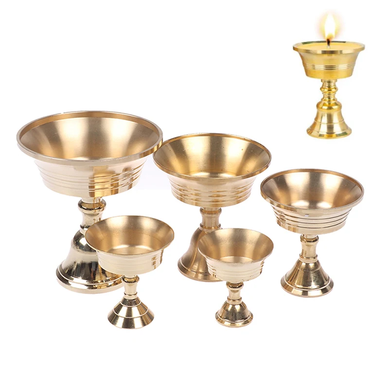 Buddhist Ghee Lamp Golden Copper Alloy Oil Holder Candlestick Home Decor Ornament