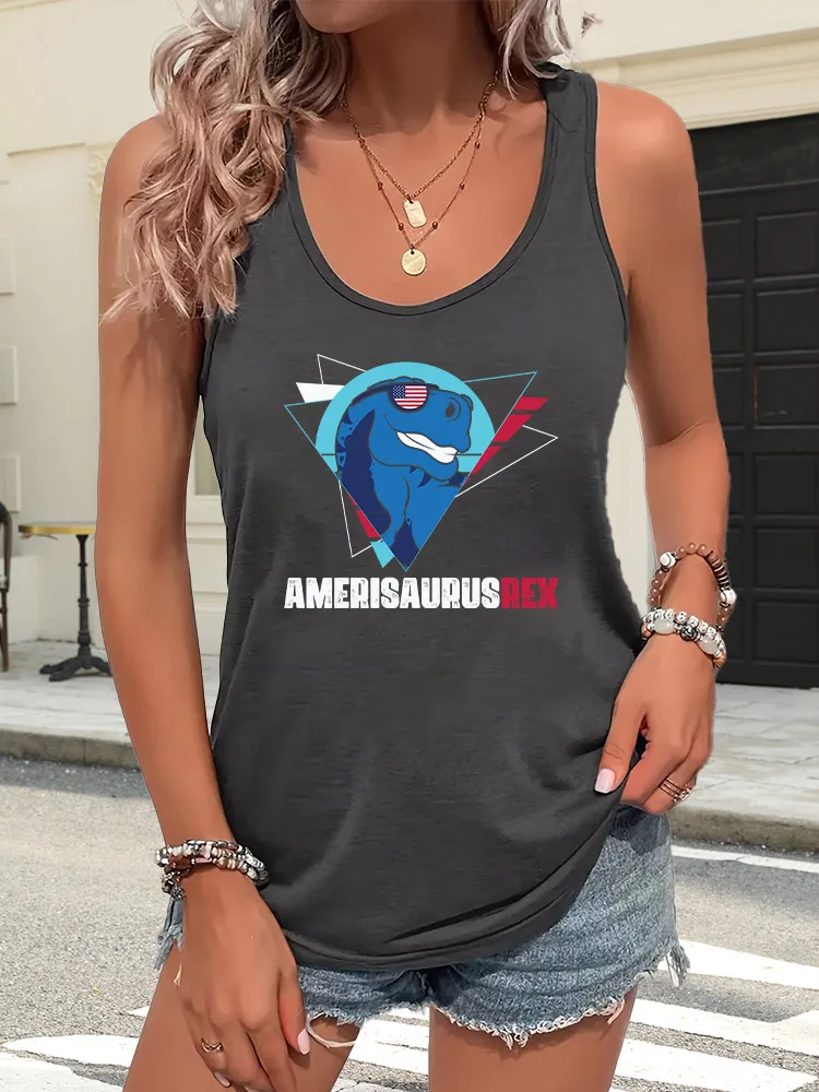 

Женская майка без рукавов Amerisaurusrex, повседневный жилет с круглым вырезом, дышащий базовый топ для лета и весны, свободный крой, для повседневной носки