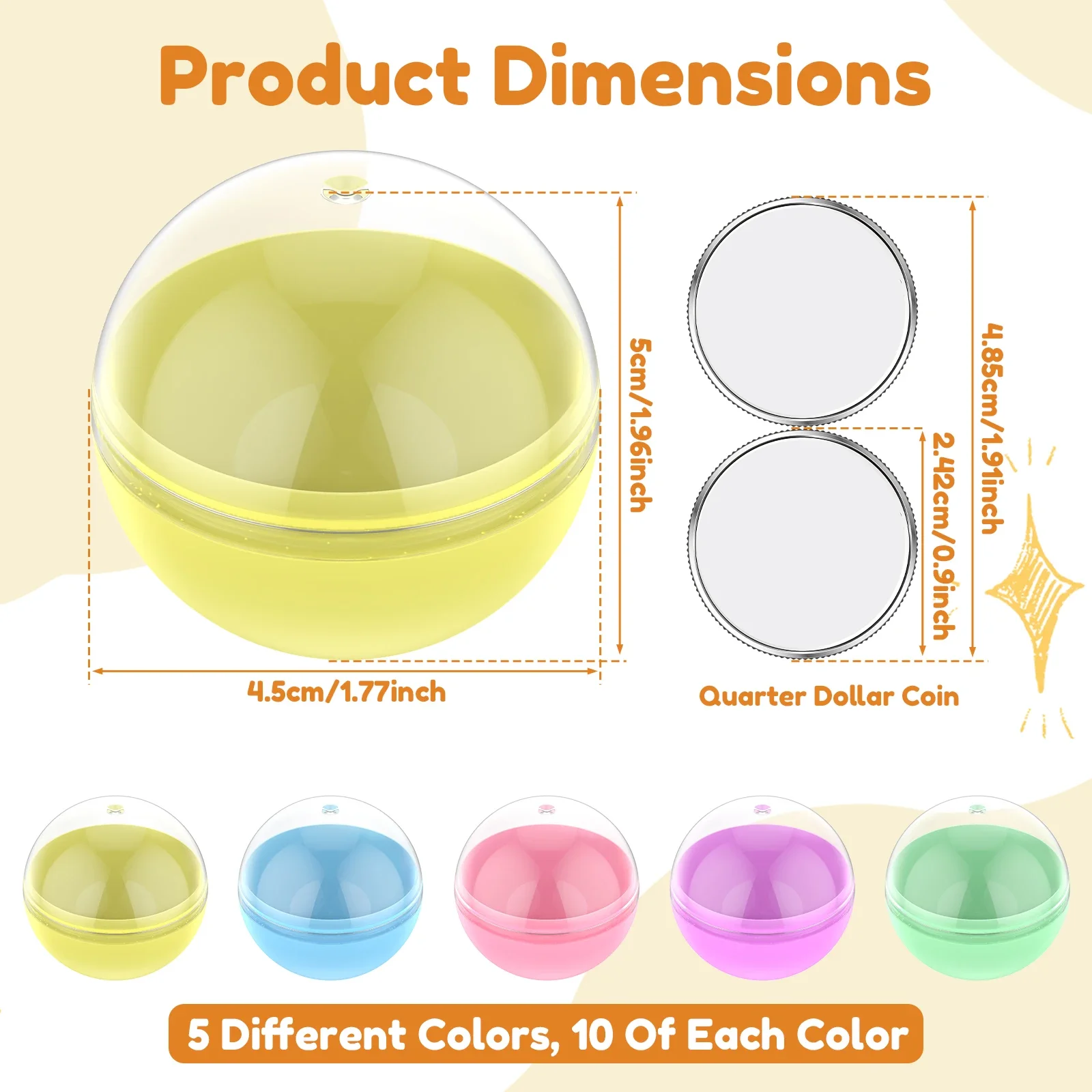 50Pcs Round Capsules Empty 2 inch Plastic Fillable Empty Colorful Capsules Bulk Party Favors  Vending Machine Capsules for Party image 2