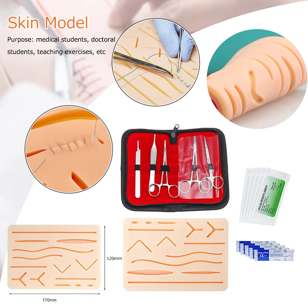 طلاب الطب طقم ممارسة خياطة السيليكون التدريب الجراحي مع وسادة الجلد نموذج أداة مجموعة أدوات التدريس التعليمية #1