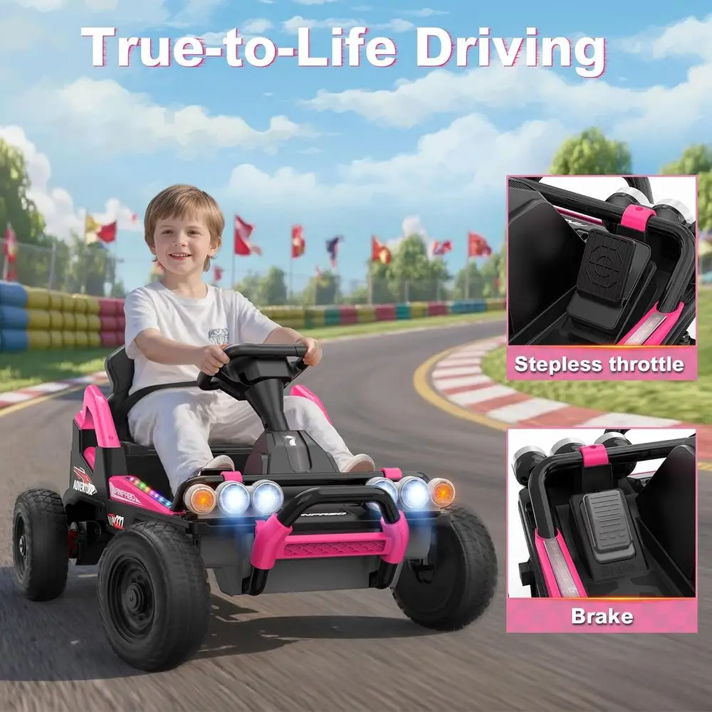 Zabawki elektryczne 24V dla starszych dzieci, opony EVA, metalowa rama, prędkość do 8 km/h, płynna regulacja prędkości, pedał sprzęgła, tęczowe światła, Bluetooth