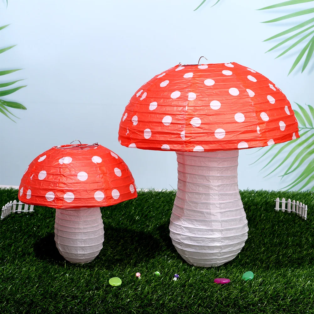 Large Mushroom Shaped Paper Lanterns 3D Hanging Lanterns Cottagecore Room Decor Festive Party Supplies