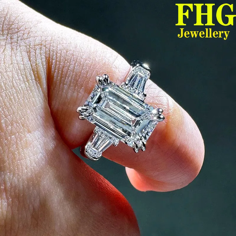 

2 3 5 6 8 10 Carat Au750 18K White Gold Ring Emerald shape moissanite Diamonds Women Wedding Party Engagement Ring Classic