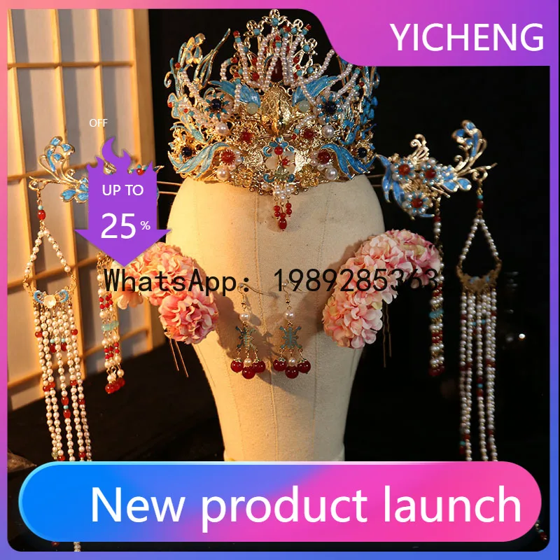 

Антикварные аксессуары для волос ручной работы с бахромой, головные уборы для традиционной китайской одежды Ханьфу, заколки для волос, сказочные украшения, аксессуары для волос цвета обожженного синего.