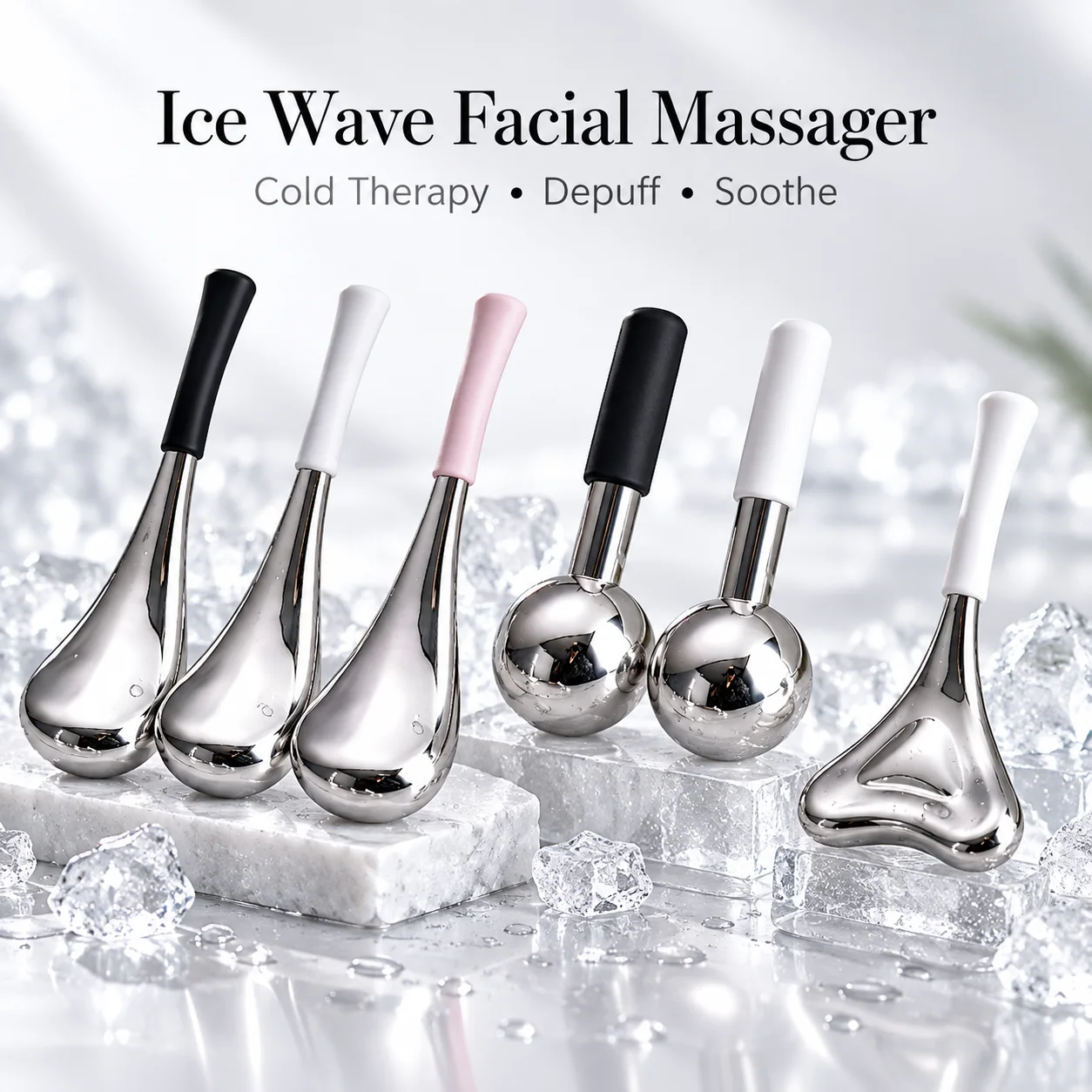 Stainless Steel Ice Globe Facial Massager Fish Tail Ice Wave Spoon Cooling Cryo Stick for Face Eye Neck Skincare Beauty Tool