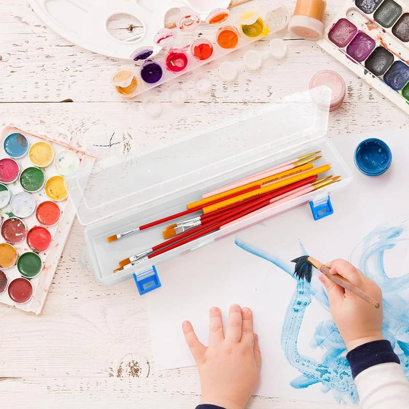 กล่องเก็บแปรงทาสีพลาสติก6ชิ้นภาชนะปากกาวาดที่ใส่พู่กันใสขนาด13นิ้วพร้อมหัวเข็มขัดสีพลาสติก