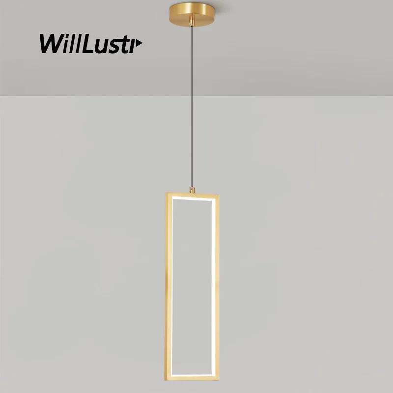 

Copper Rectangle LED Pendant Lamp Creative Geometric Frame Suspension Light Hotel Cafe Bar Silica Gel Hanging Ceiling Chandelier