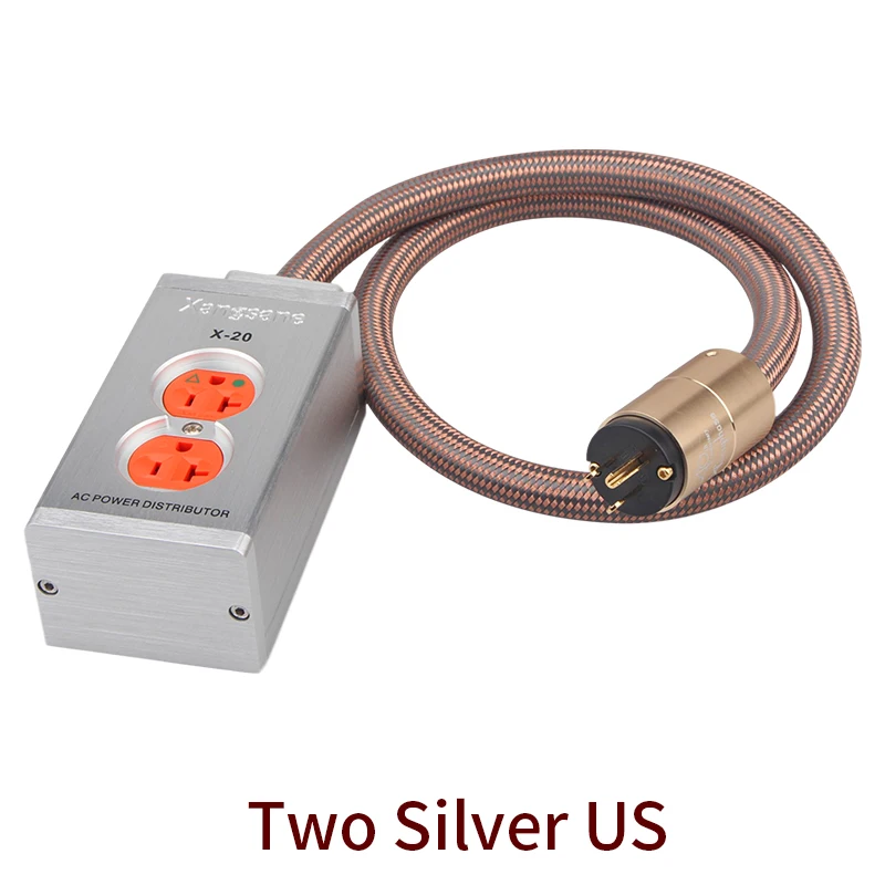 Aluminum Alloy Red Copper US Wire-in Audio Power Socket Golden Throat 1.5M AU/US Power Cable 2/4/6 (Black/Silver)