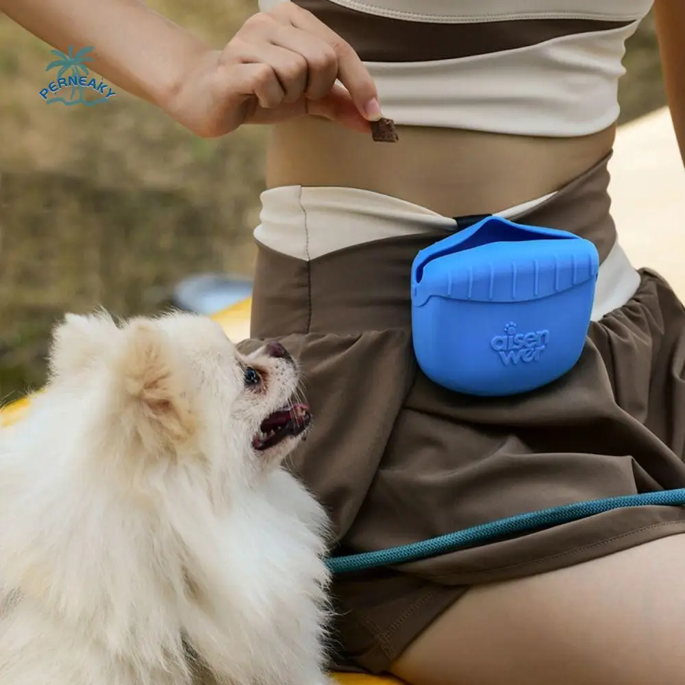 Bolsa portátil tpr para tratamento de cães, bolsa macia de cor doce para treinamento de cães com clipe de cinto, bolsa de cintura para recompensa de cães e gatos