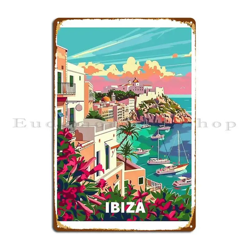 Póster de viaje de Ibiza, regalo perfecto para entusiastas de los viajes, letreros de estilo Vintage de Metal, Impresión de garaje, decoración de garaje, cartel de estaño