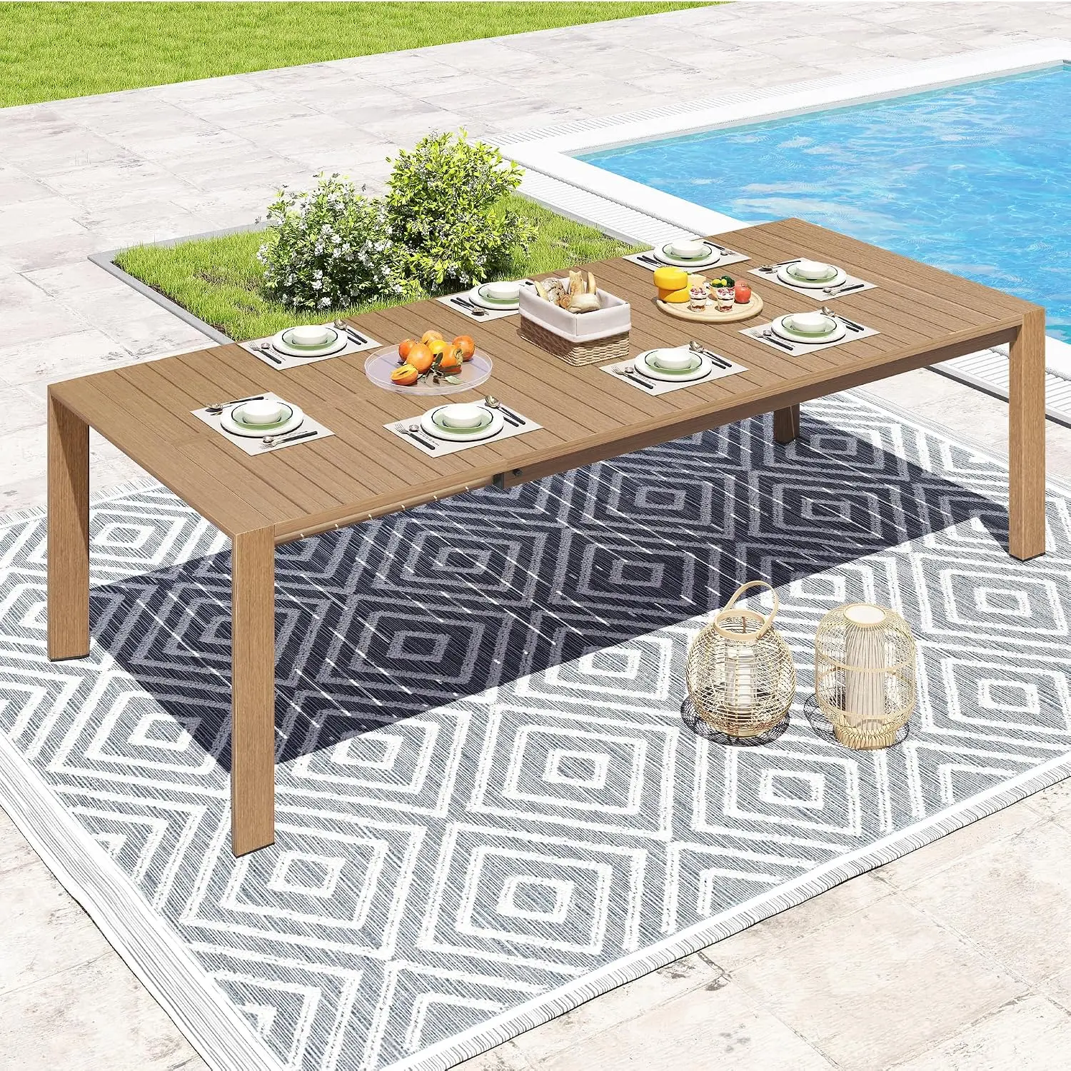Expandable Aluminum Outdoor Dining Table For 4-8 Person With Safe Lock For Patio Deck Backyard Porch, Customized