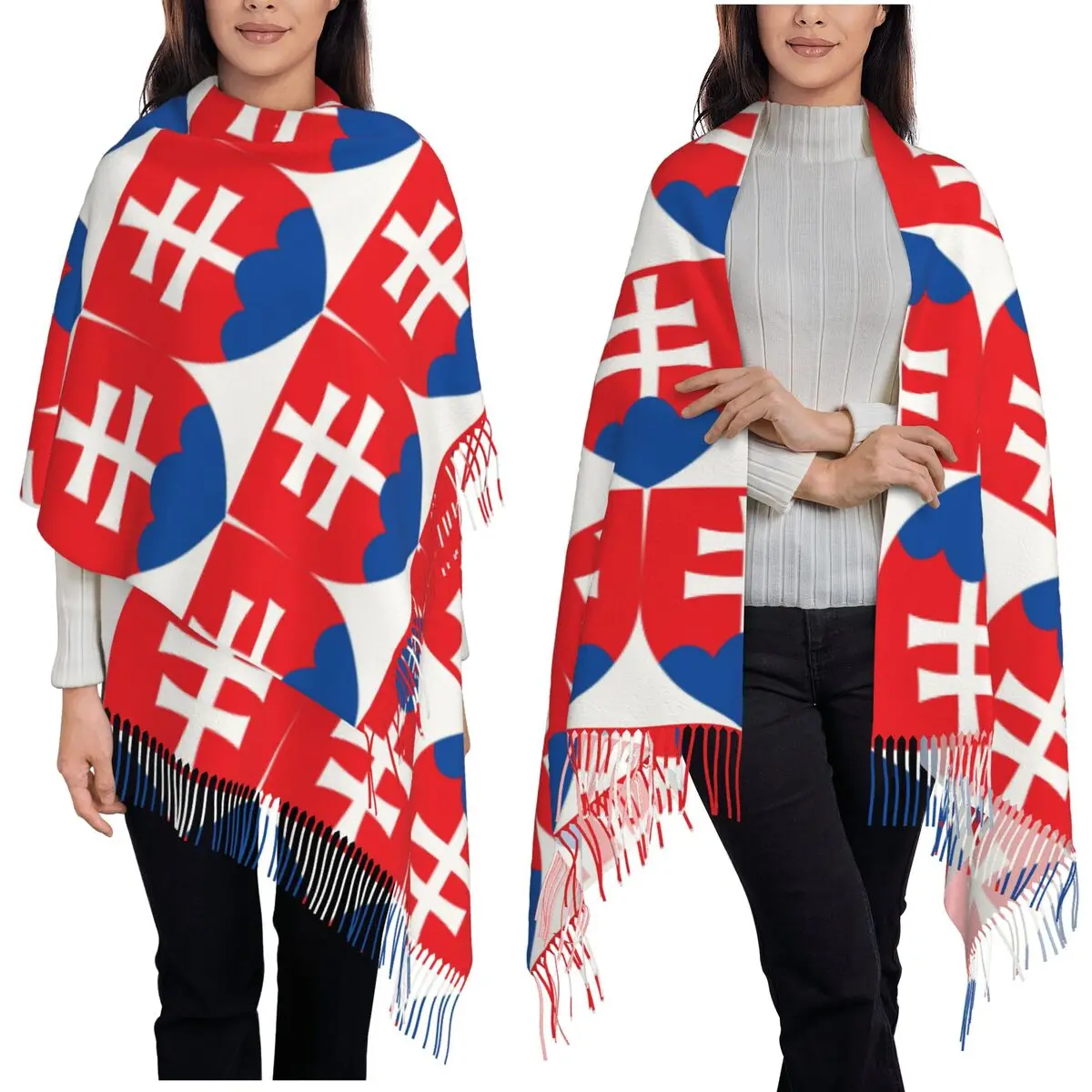 Flag Of Slovakia Slovak Republic Scarf Tassel Scarves Women Soft Warm Shawls and Wraps Large Fall Winter Shawl Wrap