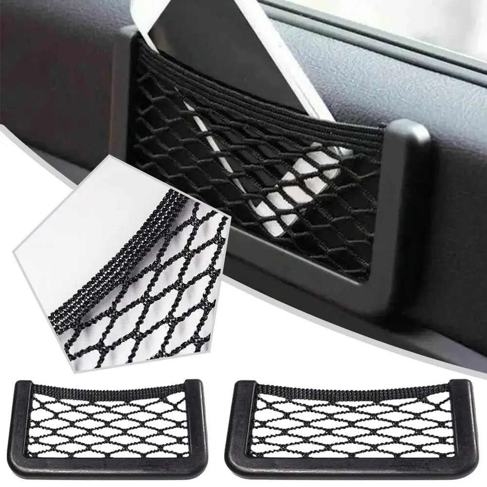 New 1Pc Car Organizer Storage Bag Auto Paste Net Pocket 15*8cm Bag Nets Holder Elastic Storage Flexible Car Phone 20cm*8cm T2E1