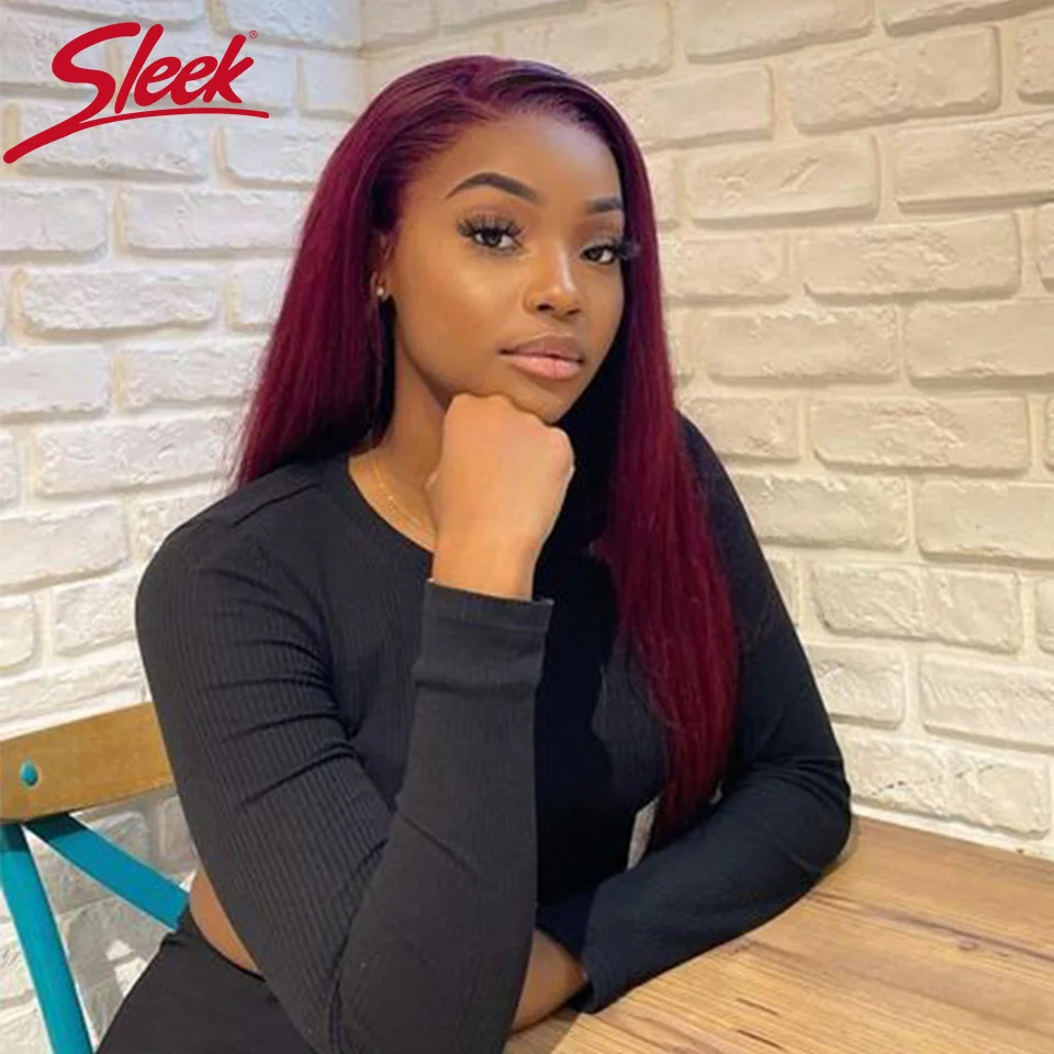 Sleek 99J Red Colored Human Hair Wigs For Women 100% Real Lace Wigs 18 Inch P4/30 Highlight Short Straight Brazilian Hair Wigs