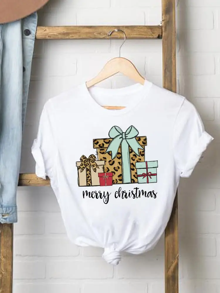 Frohes neues Jahr Hirsch niedlichen Trend 90er Jahre Dame lässig weibliche Frauen Kleidung druckt O-Ausschnitt Grafik T-Shirt Weihnachten Mode Shirt T-Shirt