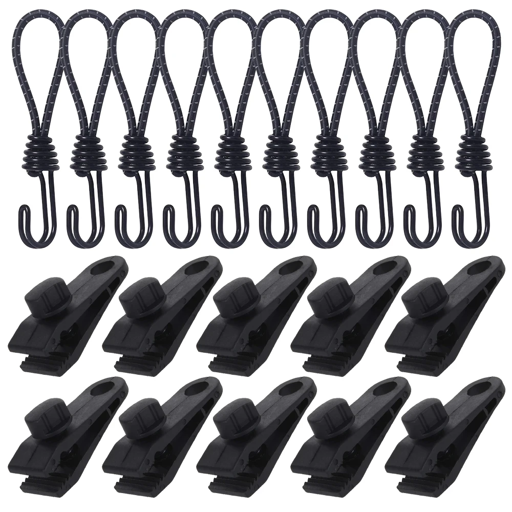 10 Pcs Heavy Duty Tarp Clips And Elastic Rope Cord HookTent Clip Clamps for Tarps Awnings Camping Car and Swimming Pool Covers