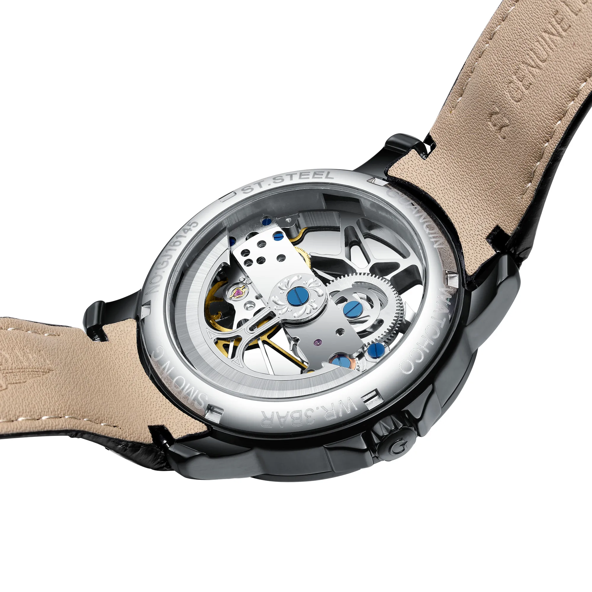GUANQIN Men's Luxury Mechanical Automatic Sapphire Watch Waterproof Skeleton Tourbillon Business Top Brand Relogio Masculino