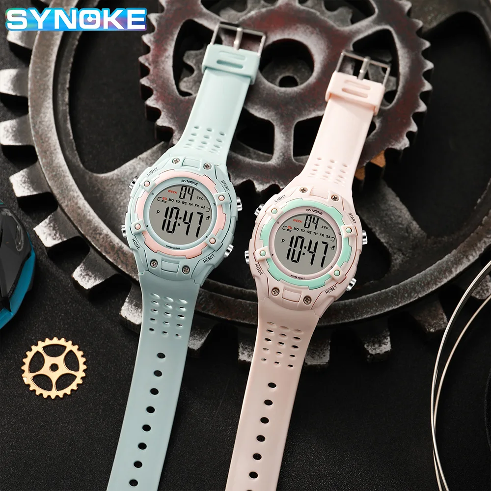 Synoke Digital Watches Lady Sports Luminous Multifunction Waterproof Chrono Wristwatch Outdoor Girls Fashion Student Watch