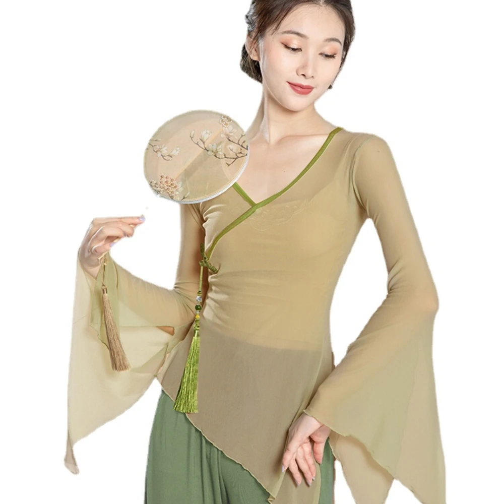 Women's Tops Classical Dance Costume Body Charm Gauze Clothes Chinese Folk Dance Exercise Clothing Performance Wear Art