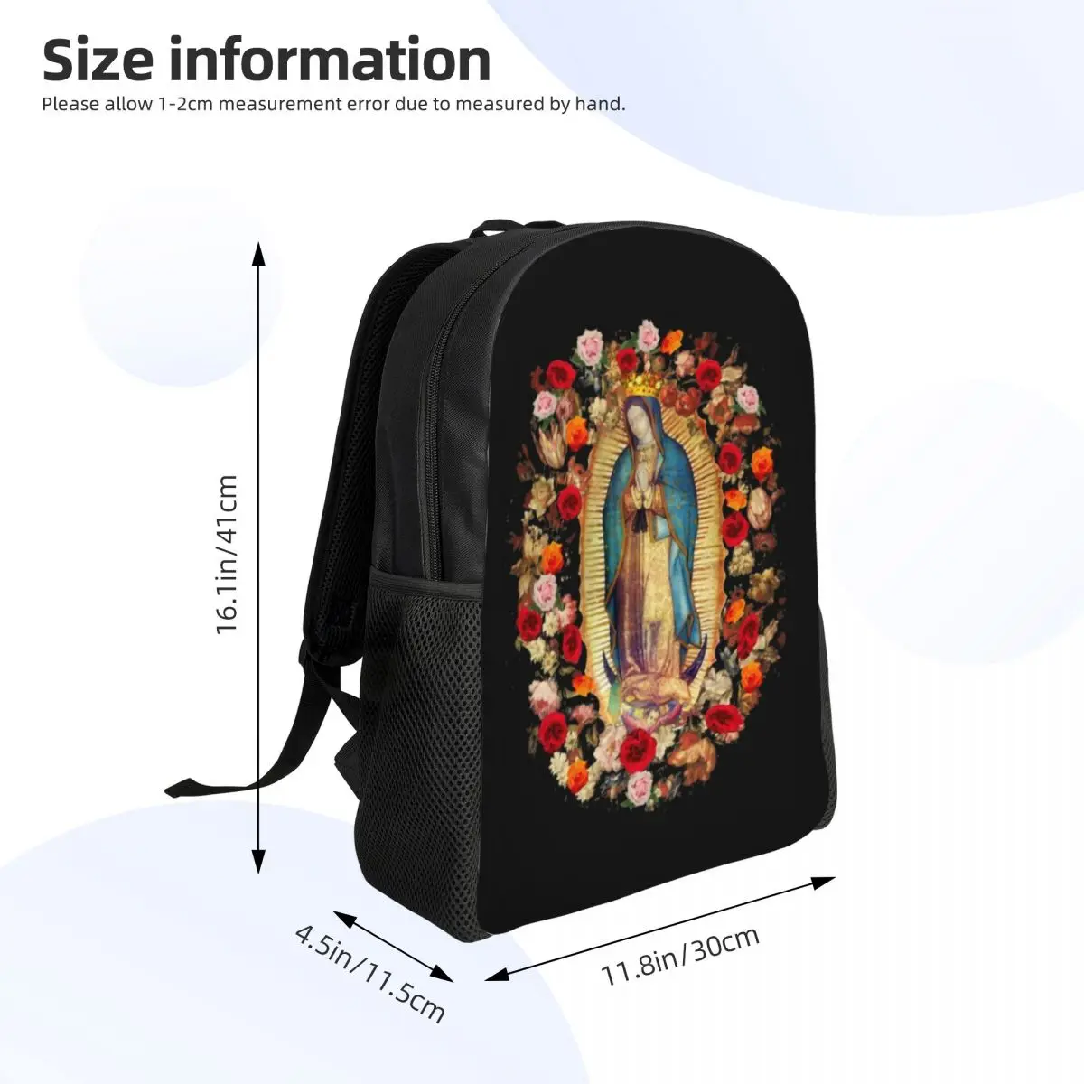 Custom Our Lady Of Guadalupe Mexican Virgin Mary Laptop Backpack Bookbag for College School Student Mexico Catholic Saint Bags