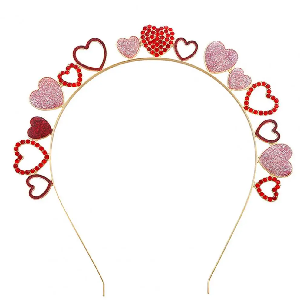 

Thick Thin Hair Headband Valentine's Day Love Heart Crystal Headband for Girls Faux Alloy Hair Decoration Party for Couples