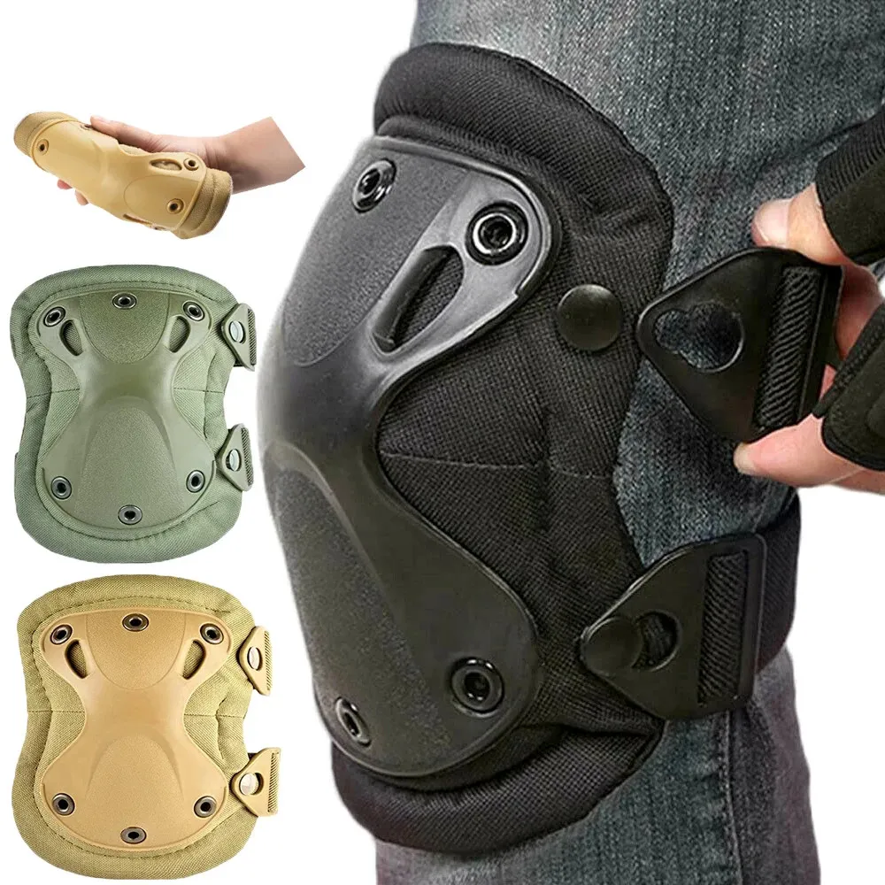 4Pcs Set Military Tactical Multicam Knee & Elbow Pads,Adjustable Skate Protective Pad Army Combat Airsoft Hunting Safety Gear