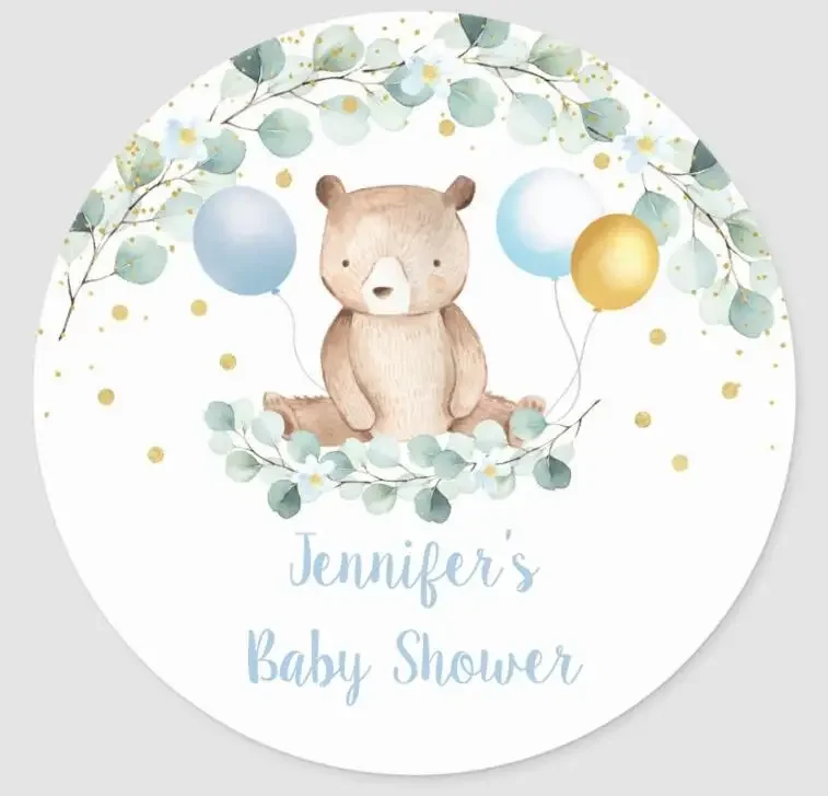 Personalized Baby Shower Balloon Bear Customized Name Text Birthday Zoo Birthday Baby Shower Christening Tags