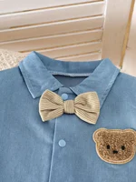 IURNXB Baby Boys 2Pcs Gentleman Outfits Infant Bear Print Short Sleeve Bodysuit & Suspender Shorts Set Casual Wear 1-18M 3