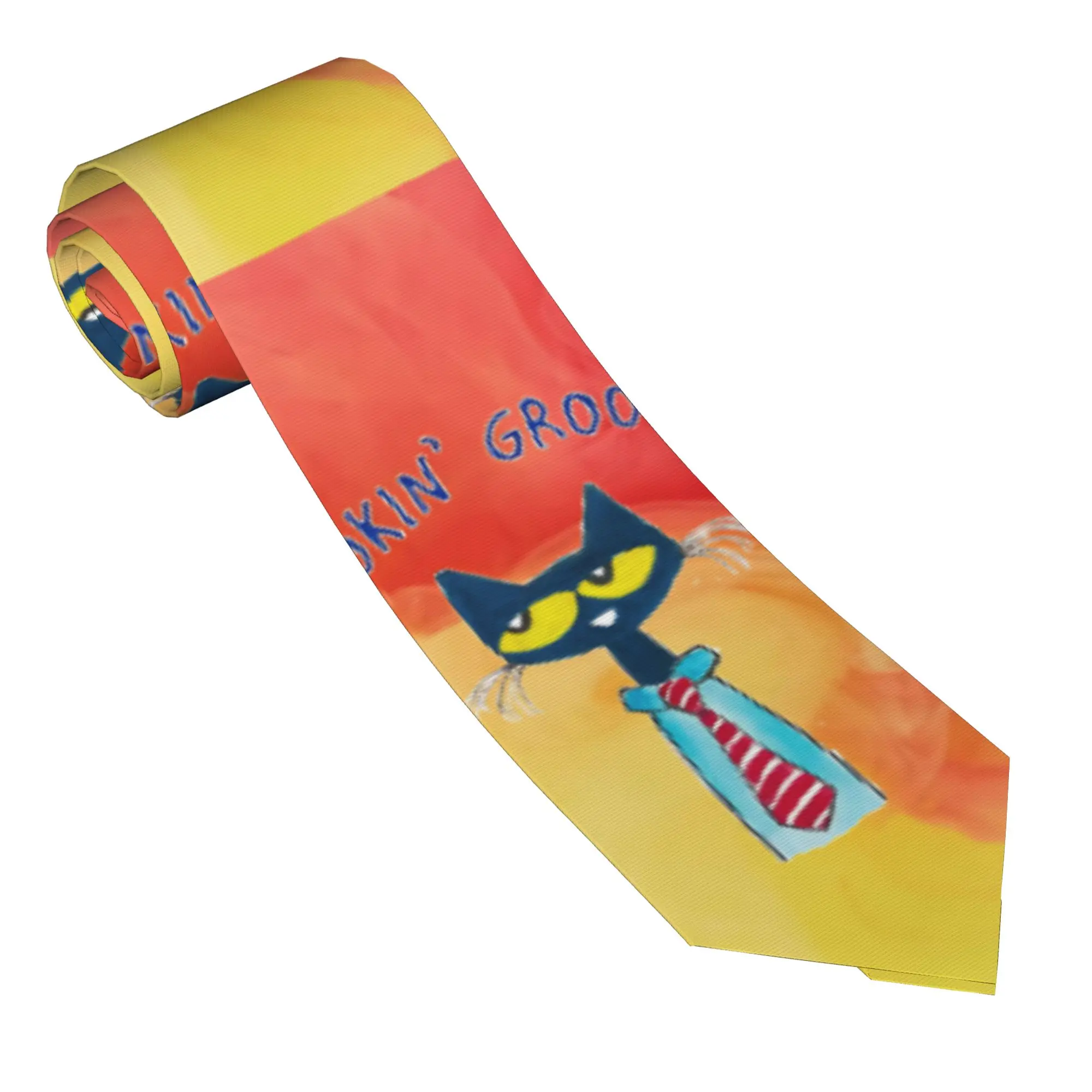 Pete the Cat  Men Women Necktie Slim Polyester 8 cm Narrow Groovy  Neck Ties for Mens Accessories Gravatas Wedding  Business