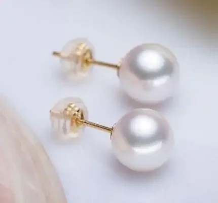 

noble jewelry 9-9.5mm Akoya AAA+++ Natural White Akoya Pearls Earrings 14kt Solid Gold