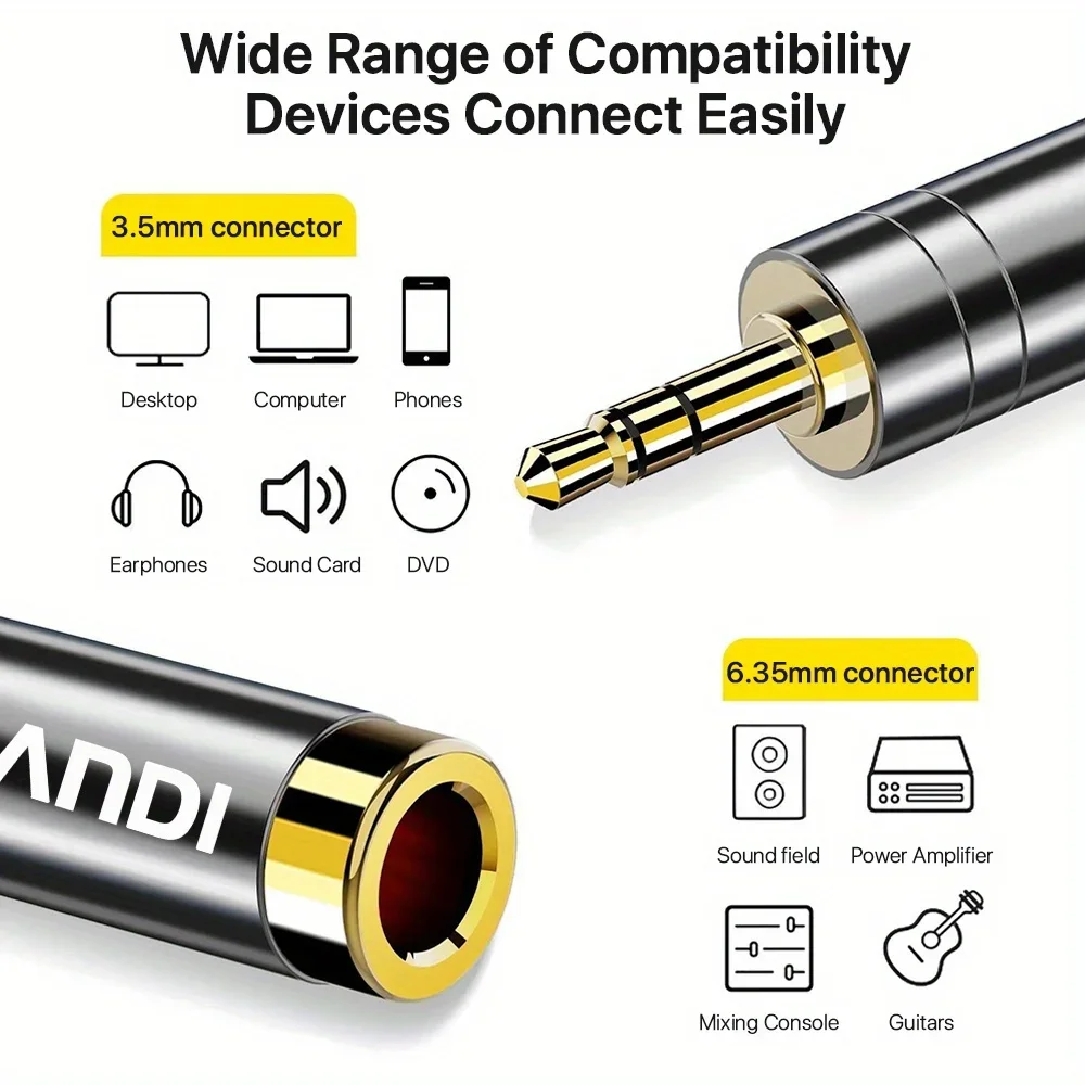 SUNKANDI 3.5mm to 1/4'' Stereo Adapter, 1/8''  Male Plug to 1/4''  Jack Female Socket Adapter for Headphone, Amp Adapter