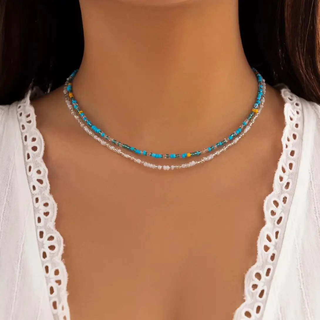 Lacteo Böhmen Mehrfarbige Acryl Rocailles Halskette Frauen Handgemachte Strang Perlen Halsband Kurze Hals Kette Einfache Schmuck Party