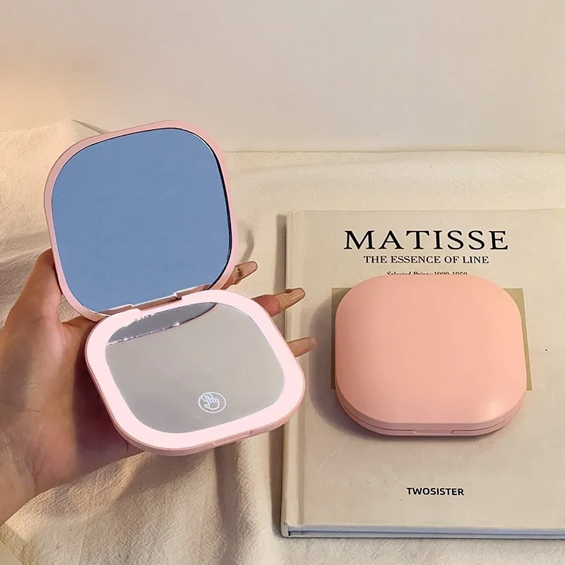 1 Stück Make-up-Spiegel für Frauen, tragbar und handgehalten, LED mit leicht zusammenklappbarem Ausbesserungsspiegel, luxuriös und hochwertig