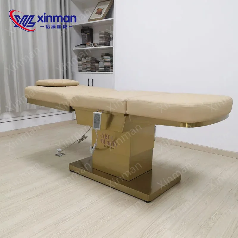 Modern yellow PU leather gold stainless steel base facial spa