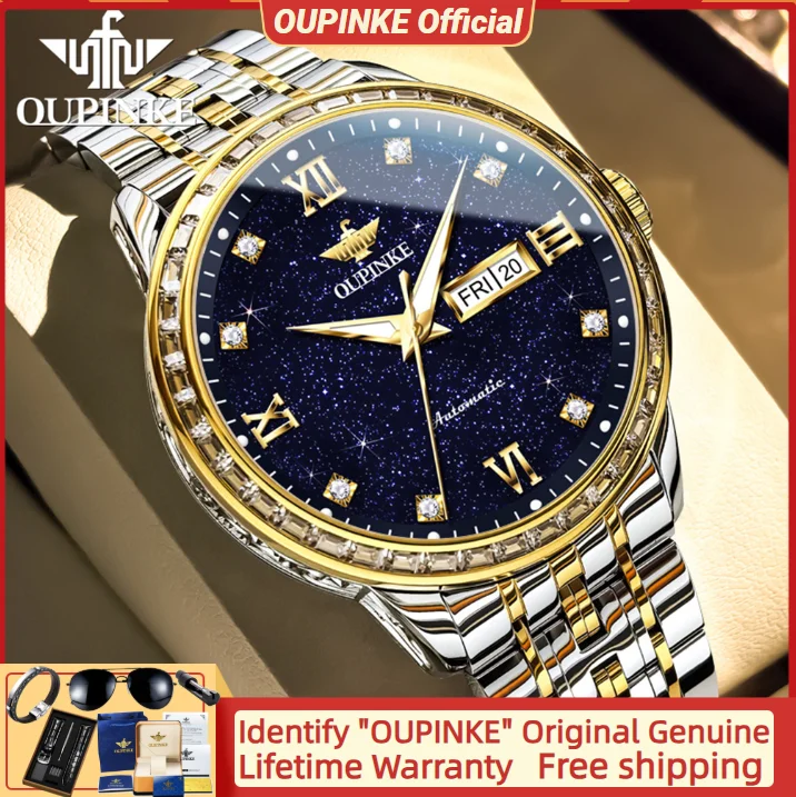 

OUPINKE 3258 Luxury Diamond Watch Automatic Mechanical Auto Date Waterproof Luminous Wrist watch for Men New Watches