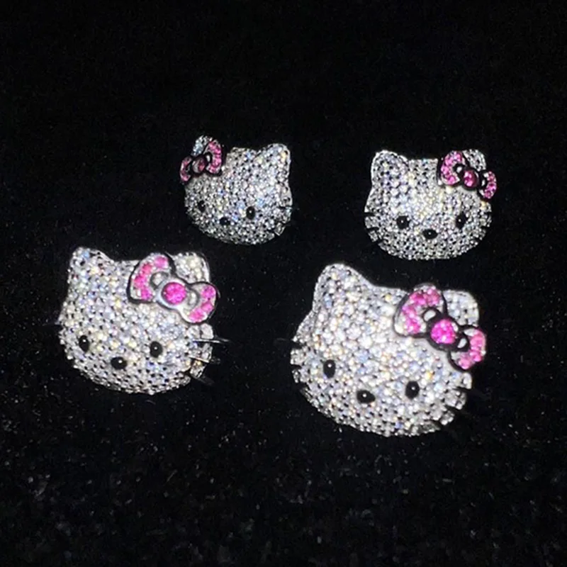 

Cute Sanrio Y2k Hello Kittys Earrings Kawaii Cartoon Full Diamond 925 Silver Original Fashion Couple Jewelry Earring Girl Gifts