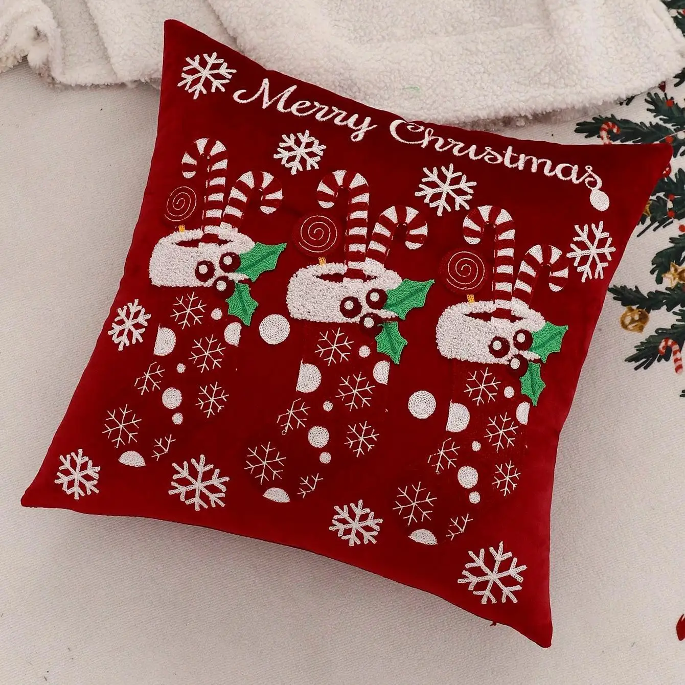 Christmas Tufted Loop Velvet Piping Pillowcase Pillow Cushion Car Waist Cushion Sofa A Generation Of Christmas Limit