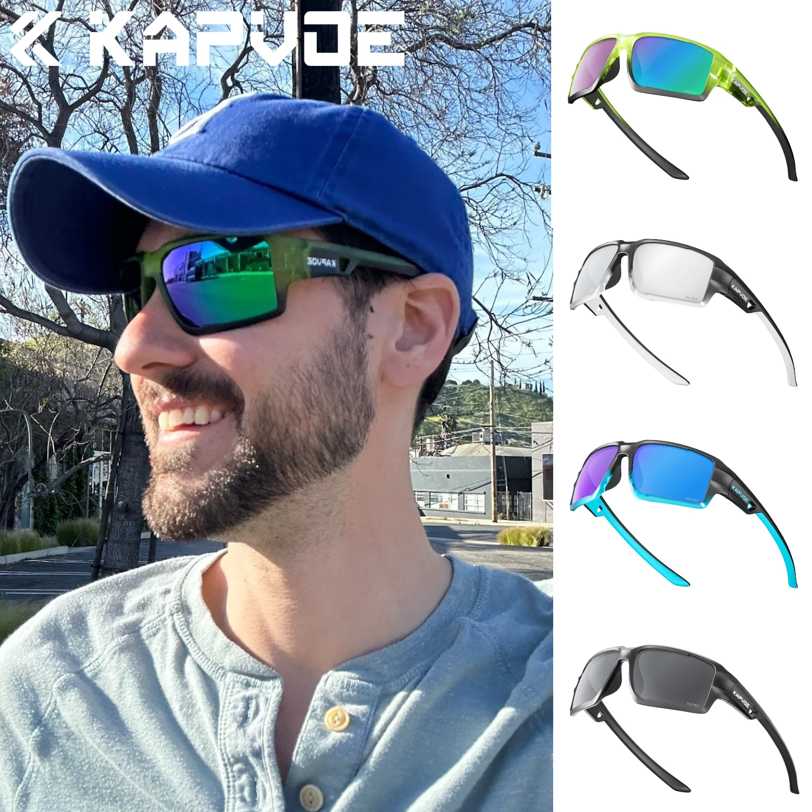 Kapvoe Polarized Fishing Sunglasses for Men Fashion Cool Glasses Sports Cycling Bicycle Eyewear for Bike UV400 MTB Road Driving