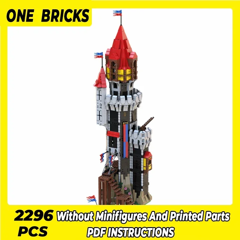 MOC Building Blocks Castle Black Knights Round Tower Modular Street View Model DIY Assembly Bricks Children Toys Christmas Gifts