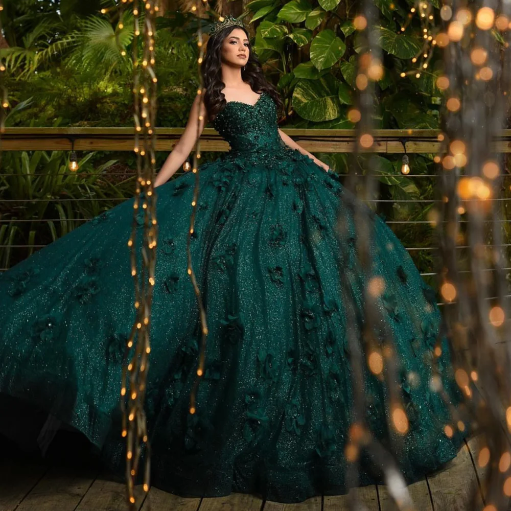 Customized Dark Green Quinceanera Dresses 2024 Appliques 3D Floral Sweetheart Sweet 16 Dress Vestidos De 15 Años Birthday Party