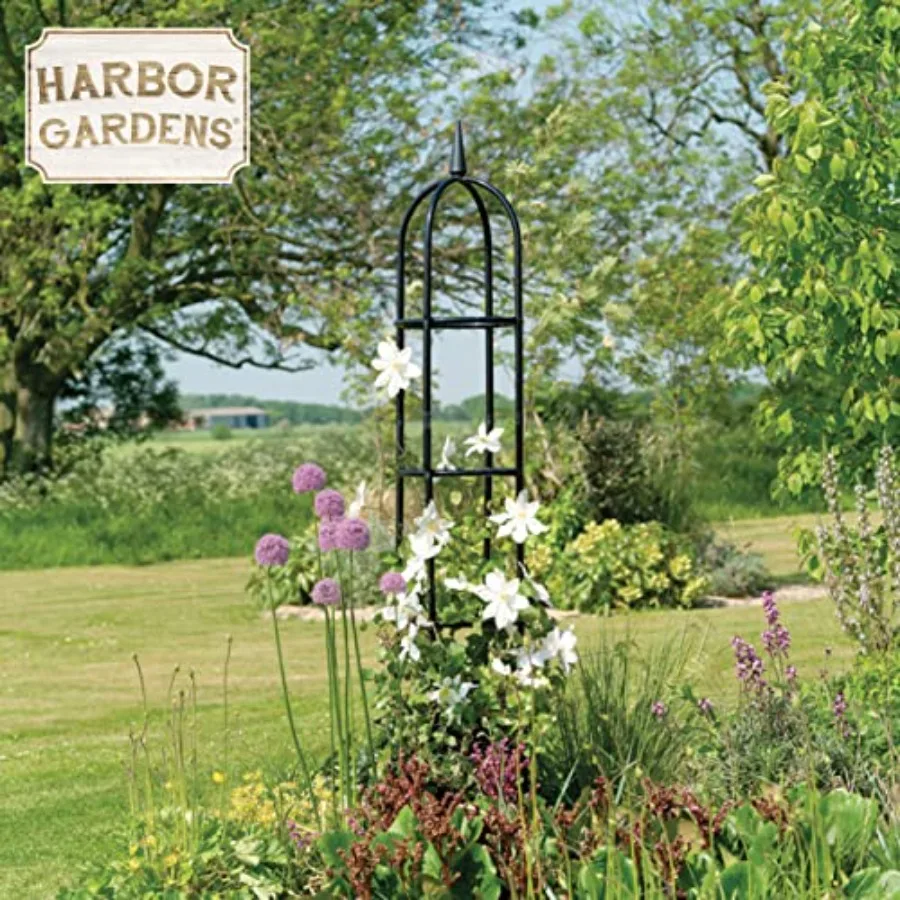 Garden Obelisk for outdoor use, powder-coated steel, black, 96-inch tall with sturdy triangular base and weather-resistant fini