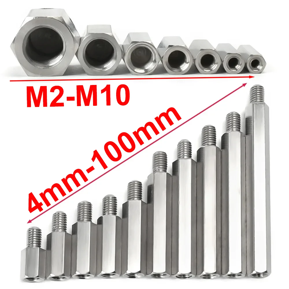 

304 Stainless Steel Standoff PCB Support Male To Female Hex Board Spacing Column Pillars Spacers M2 M2.5 M3 M4 M5 M6 M8 M10