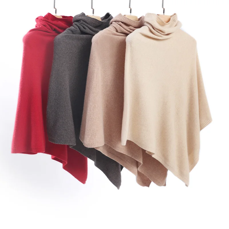 Knitted Sweater Women's Cloak Pullover 100% Pure Cashmere Women's Stacked Collar Sleeveless Versatile Retro Irregular Shawl