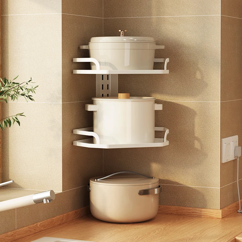 

Pot rack wall hanging adjustable triangular kitchen household multi-layer rack corner vertical wall hanging pot storage rack