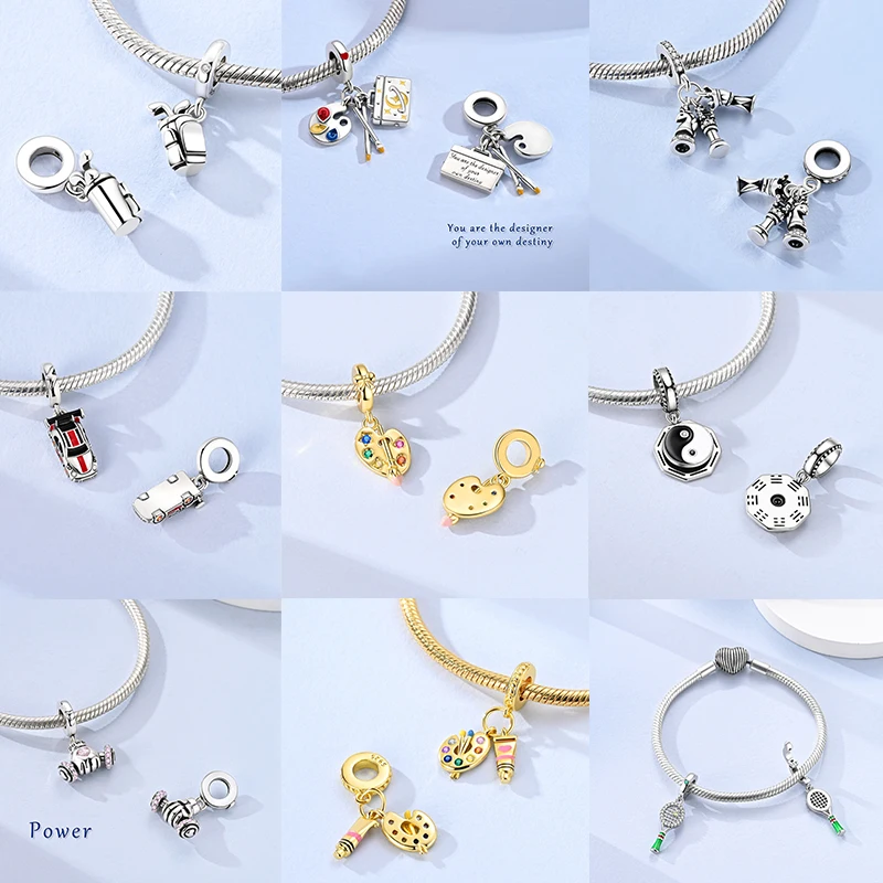 925 Sterling Silber Sport-Charm-Perlen Tennis-Schläger Boxhandschuhe Hantel Fitness DIY Armband Halskette Geschenk für Sportler – Detail 2