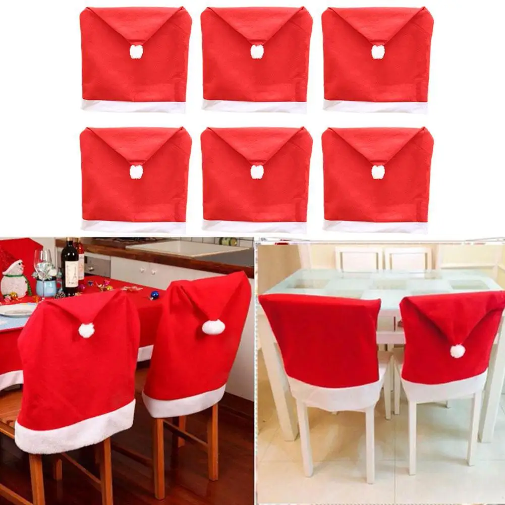 Christmas Chair Covers Christmas Decoration Santa Claus Hat Slipcover Xmas Chair Back Cover Seat Sleeves for Home Dinning Room