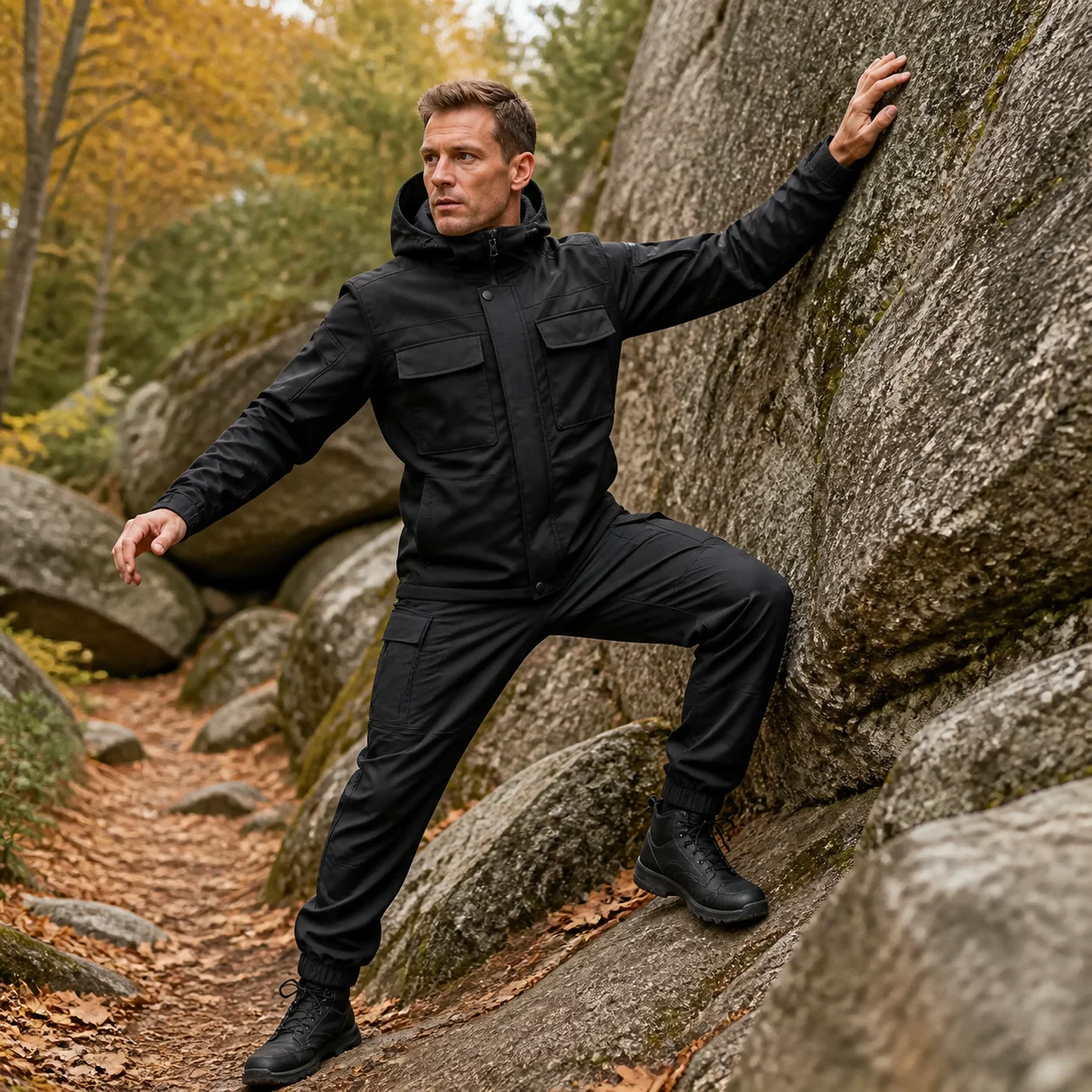 Men's Fleece Lined Warmth Resistant Winter Workwear Outdoor Climbing Utility Suit Windproof Hard-wearing Cold-resistant Jacket