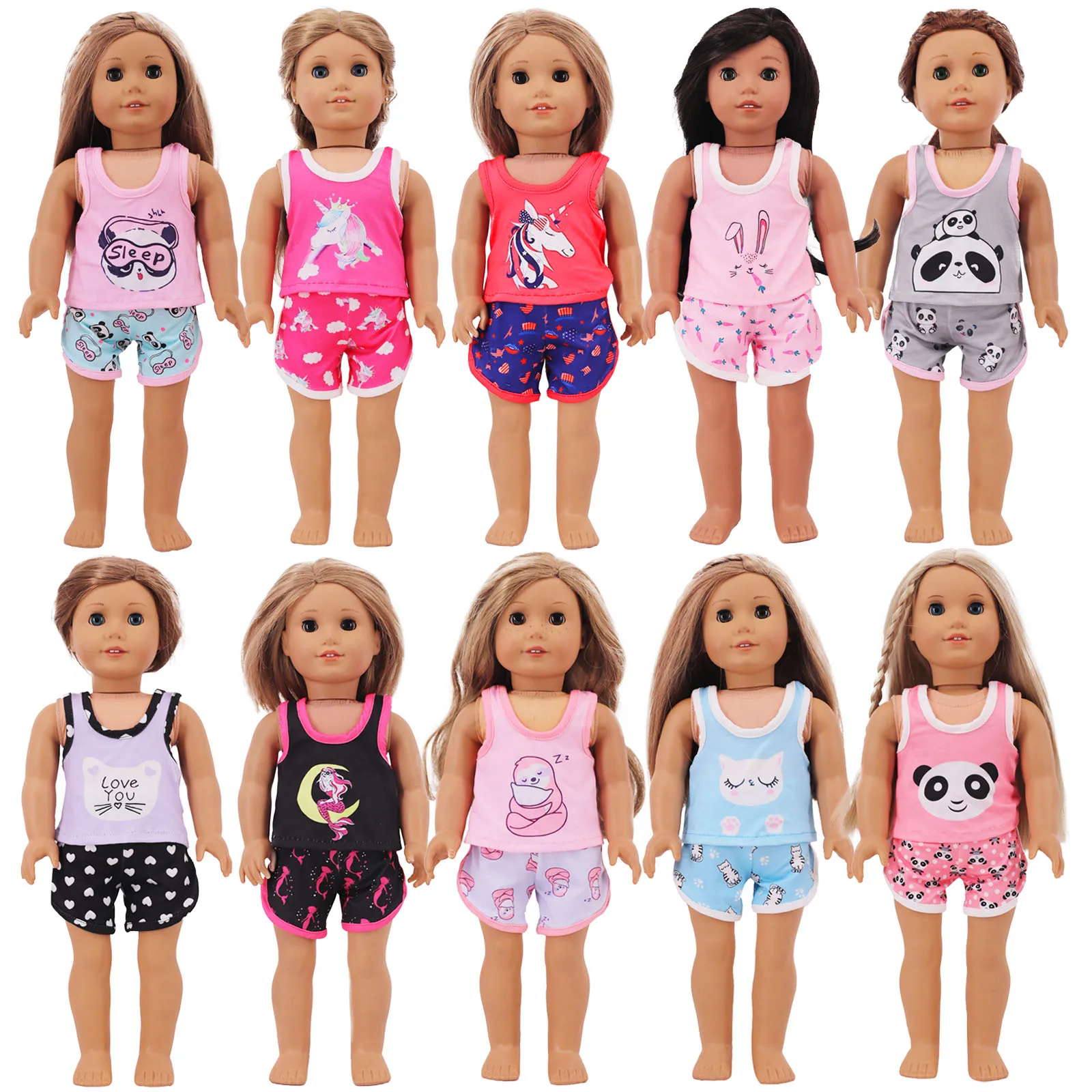 

Doll Clothes Print Vest Tops+Shorts Fit 18Inch American Doll&43cm Reborn Baby Doll Accessories,Our Generation Toy,Girl's Gift