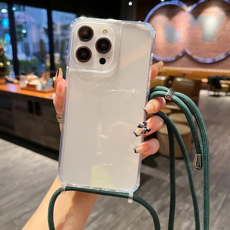 Transparente Schutzhülle mit Trageband für iPhone 17 18 16 15 13 12 11 14 Pro Max Mini X XS Max Plus Air, Umhängekordel, Kunststoff-Acryl-Abdeckung – Detail 13